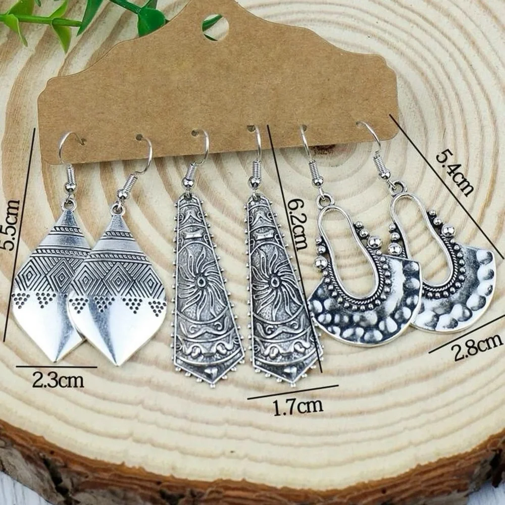 Any 4/$25! Set of 3 Oxidized Silver Boho Drop Earrings - Picture 3 of 5